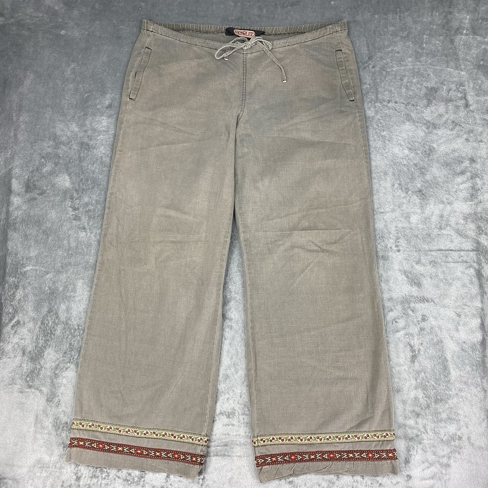Vtg Mosquito Pants Womens Sz L Green Wide‎ Leg Boho Ribbon Flowy Lightweight 90s